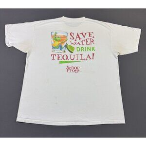 Rare Vintage Y2K Senor Frogs Nassau Bahamas Save Water Drink Tequila White Promo